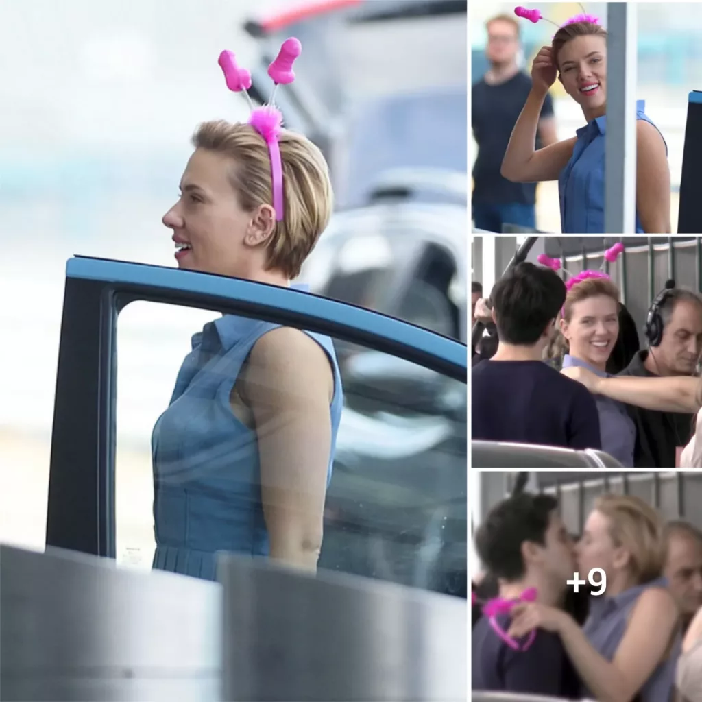 Hollywood star Scarlett Johansson is spotted wearing a headband adorned with two fluffy se* to*s